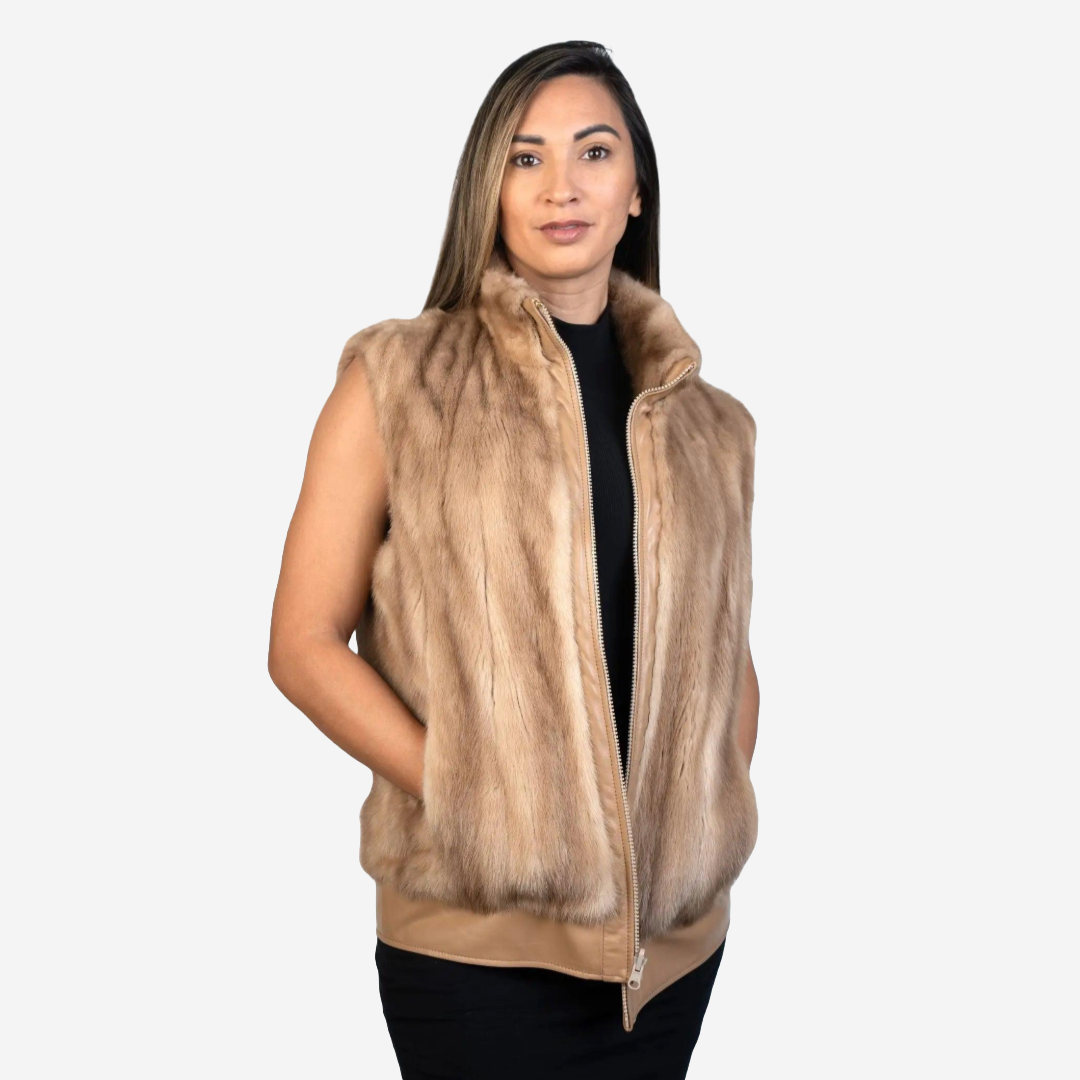 Fur vest with leather back