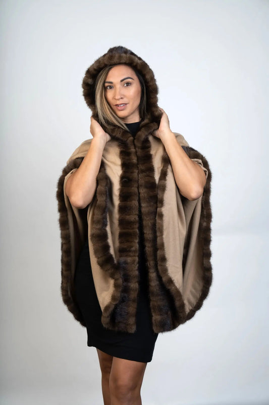 Restyle Your Fur - 100% Cashmere Cape with Fur Trim