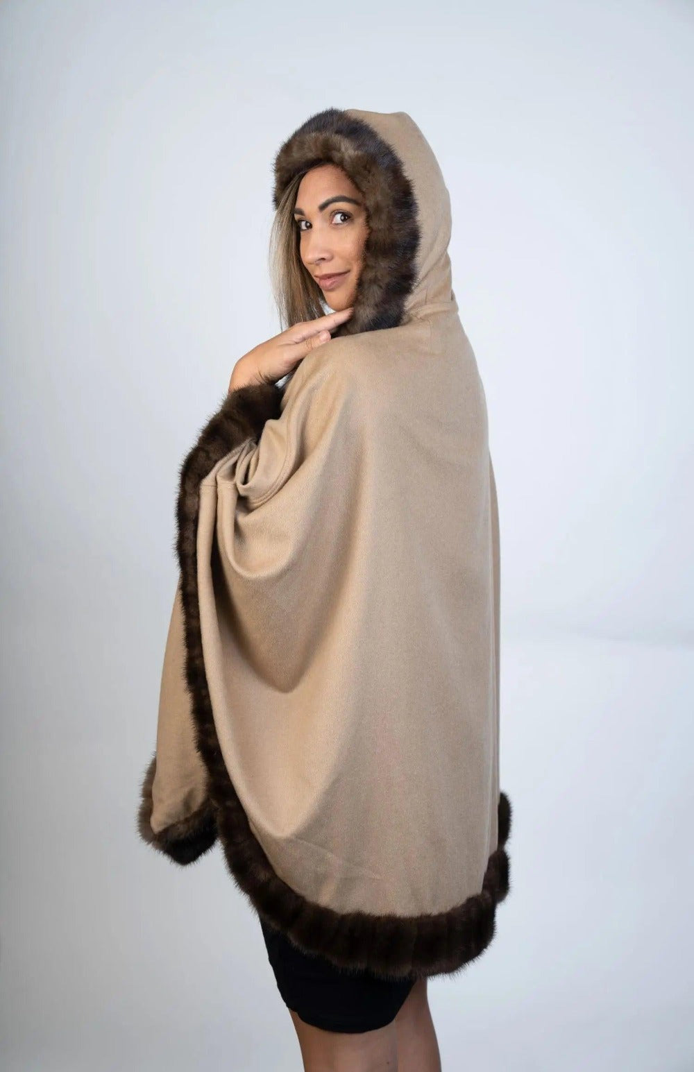 Restyle Your Fur - 100% Cashmere Cape with Fur Trim