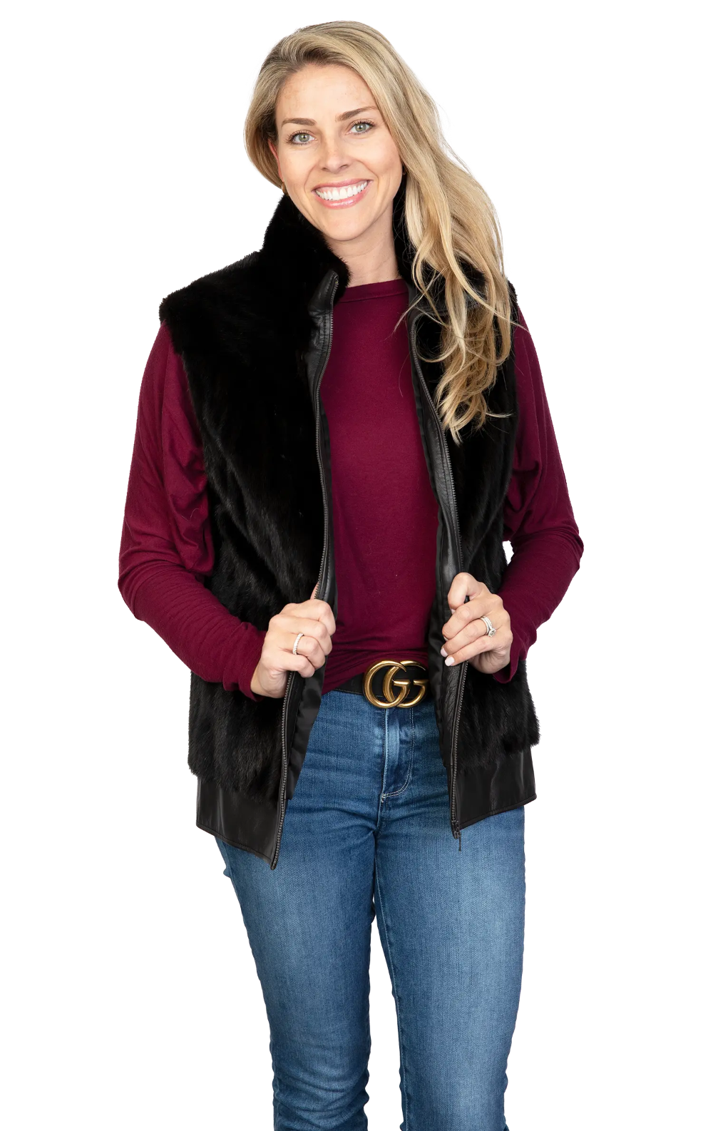 2-in-1 Jacket with Leather Border and Front Facing and Zip-In/Zip-Out Sleeves