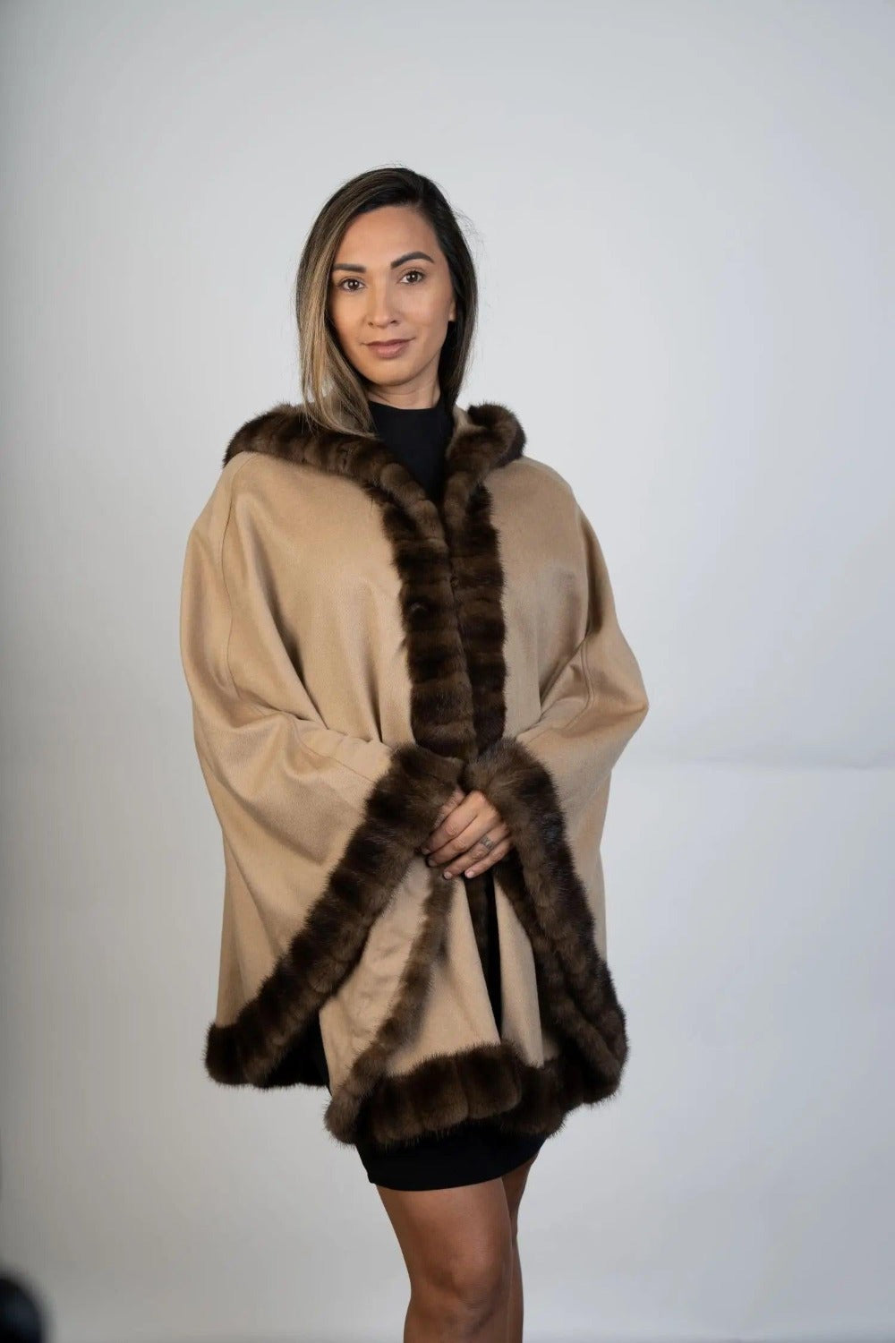 Restyle Your Fur - 100% Cashmere Cape with Fur Trim