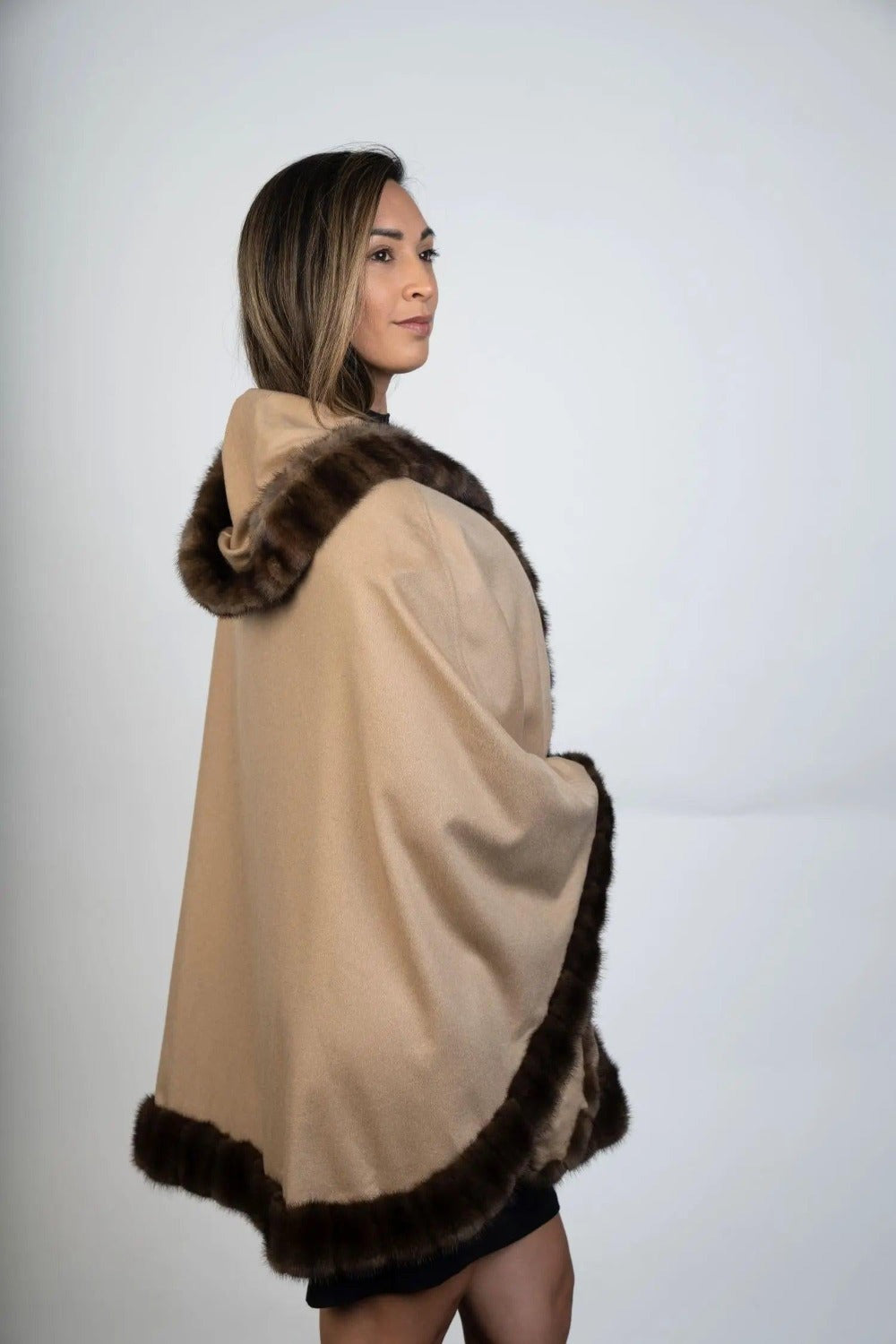 Restyle Your Fur - 100% Cashmere Cape with Fur Trim