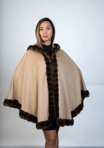 Restyle Your Fur - 100% Cashmere Cape with Fur Trim