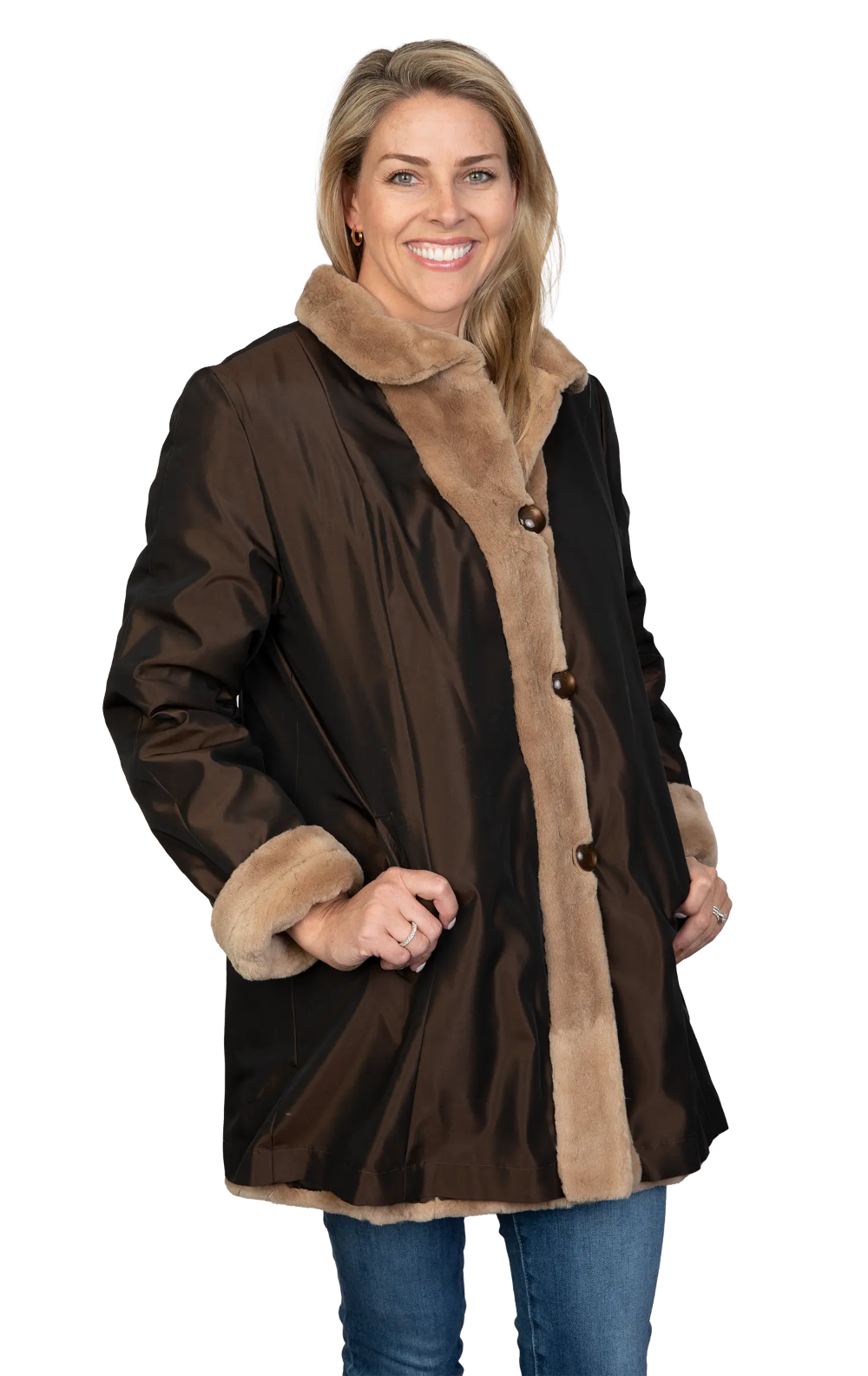 Fur lined 2025 reversible raincoats